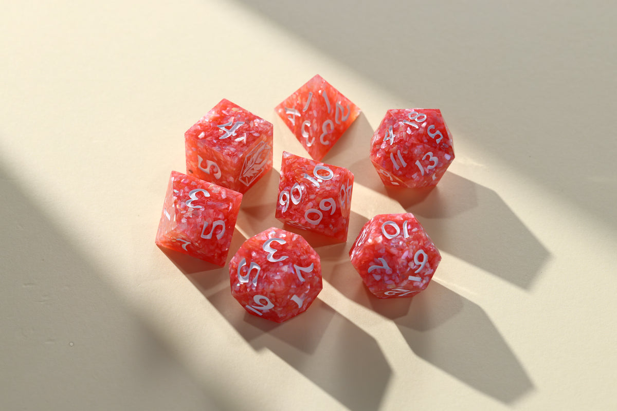 Evoke Shell Dice Set — Coral Dawn
